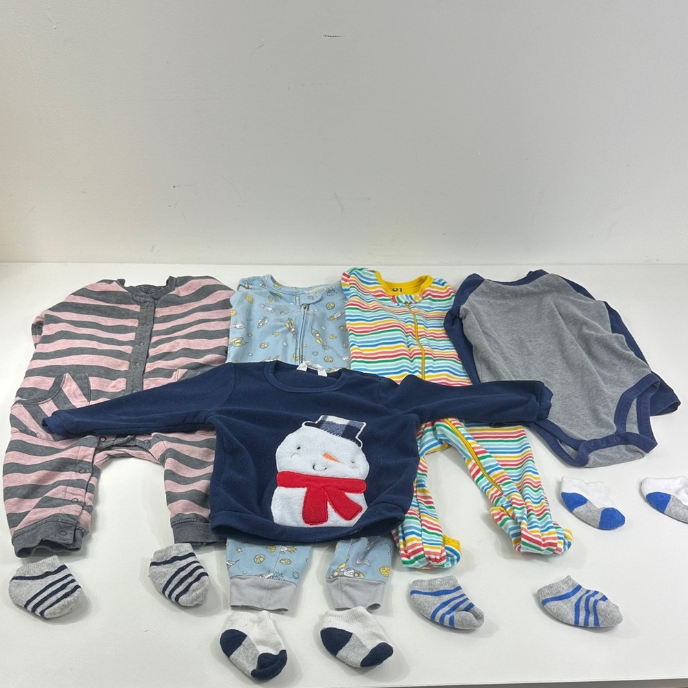 Baby 13-Piece Onesie Set with Snowman Sweater - Navy, Pink, Multicolor
